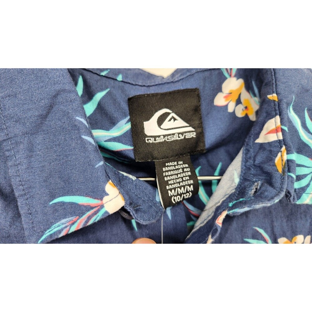 Quiksilver Boys Medium Navy‎ Blue Floral Short Sleeve Poplin Shirt NWT - Picture 6 of 10
